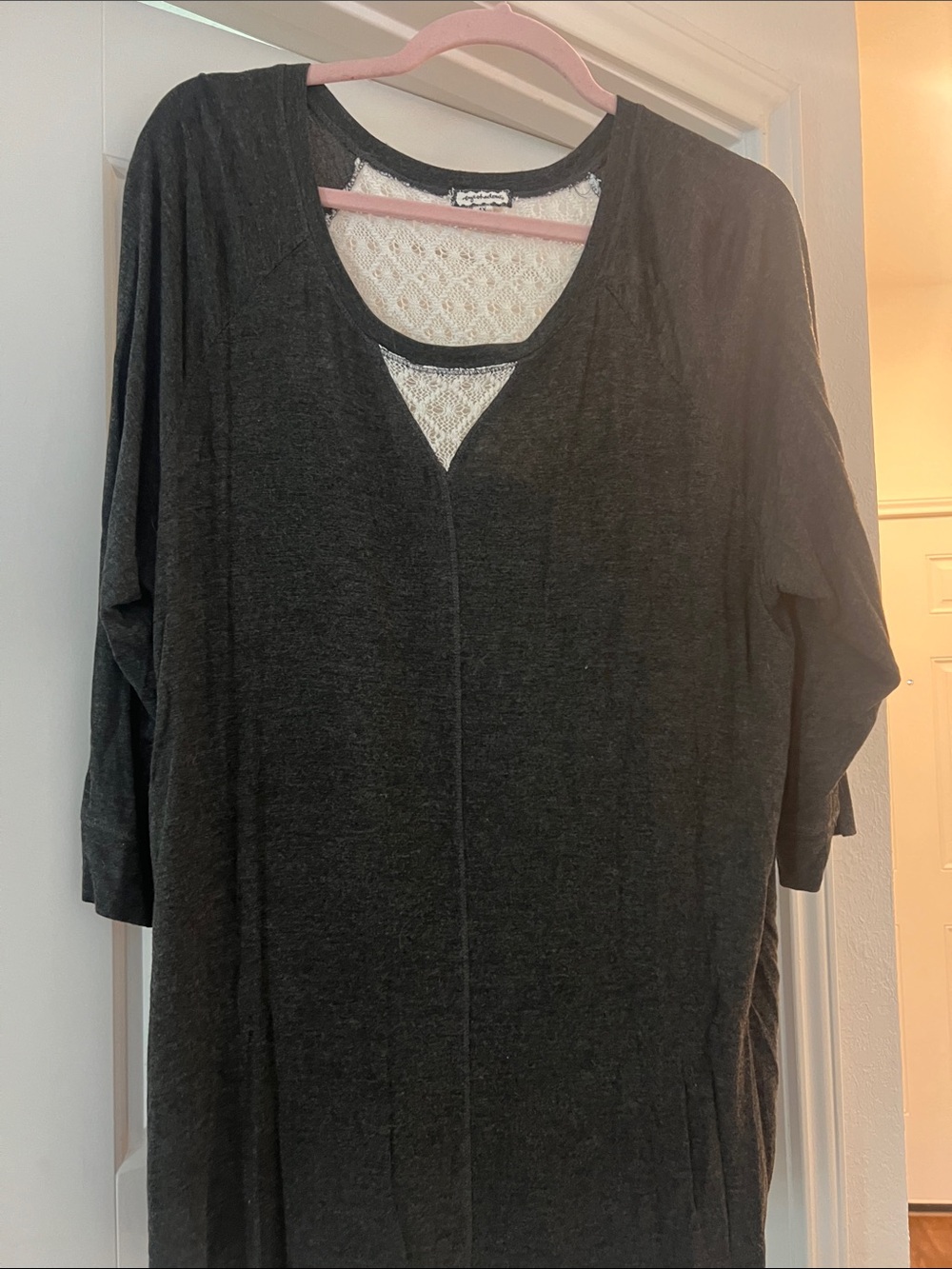 Women's Charcoal Knit Lace-Detail Top
